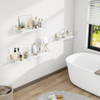 Dreamland 8 inch Deep Floating Shelves for Wall, 55 inch Long White Wall Mounted Shelves Set of 2, Wide Ledge Shelf with Gold Sturdy Metal Brackets for Living Room, Bathroom, Bedroom and Kitchen