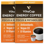 VitaCup Energy Light Roast Coffee Pods, Boost Focus & Metabolism, Antioxidants, B Vitamins, Crisp & Smooth,100% Arabica Coffee, Recyclable Single Serve Pod Compatible with Keurig K-Cup Brewers,32 Ct