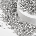 Silver Pearl Rods Sprinkles, Edible Sugar Candy Mix Size, 150g/5.29oz, Baking Cake Decoration, Food Grade, Cake Toppers, Easter, Celebration, Wedding Party Supplies