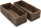 Casafield Set of 2 Bathroom Storage Baskets, Espresso - Water Hyacinth, 16" W x 6.75" D x 4.25" H, Woven Toilet Tank Topper Bins for Organizing Tissues, Toilet Paper, Toiletries, Shelves