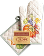 Maison d' Hermine 100% Cotton Oven Mitt & Pot Holder Set (7.5"x13" & 8"x8") Heat Resistant BBQ Cooking Gloves with Loop, Baking, Grilling, Kitchen, Handling Hot Pans (Lumina)