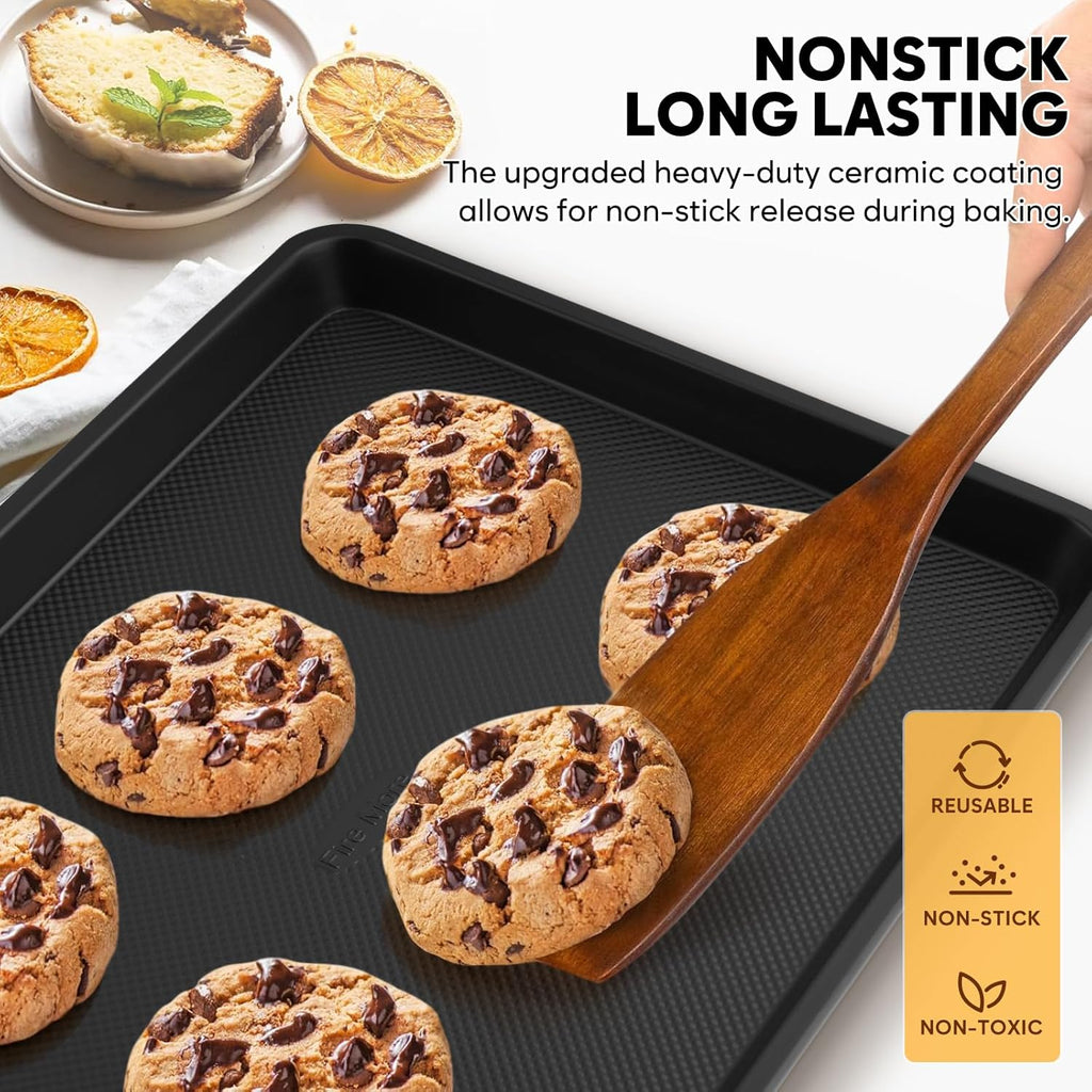 Cookie Sheet for Baking, Ceramic Baking Sheet Jelly Roll Pan, Thicker Carbon Steel Baking Sheet Non Stick, 15.3 x 11.3 Inch Baking Tray for Oven