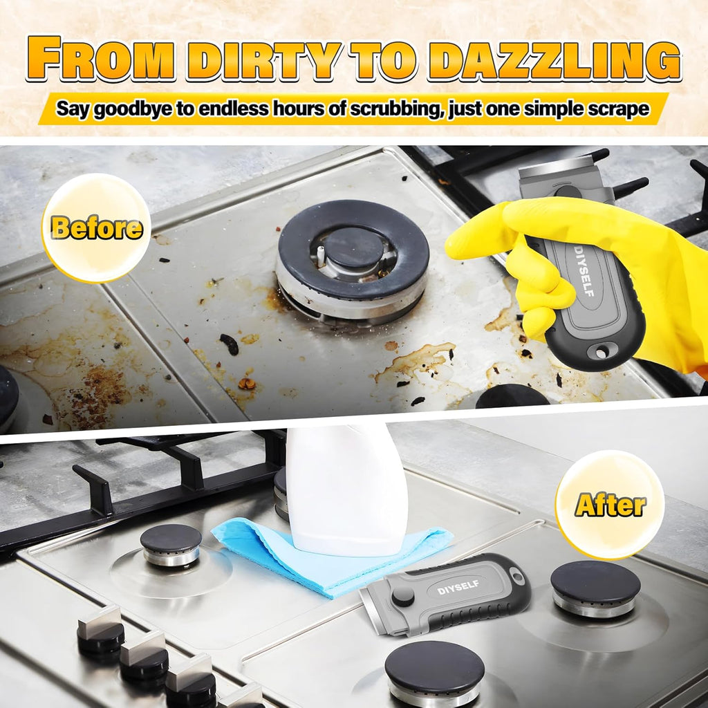 DIYSELF 2 Pack Razor Blade Scraper with 30 Pcs Spare Blades - Scraper Tool for Cleaning, Glass, Stickers - Scraper for Glass Top Stove - Paint Scraper - Razor Scraper - Glass Scraper - Oven Scraper