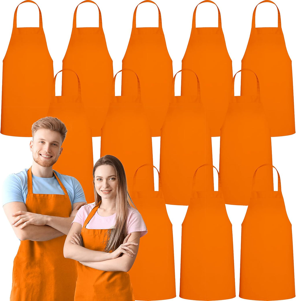 GREEN LIFESTYLE 12 Pack Professional Chef Apron – Grilling Aprons for Men, Waterproof Cooking Apron for BBQ, Work or Restaurant Use, Kitchen Aprons for Women – Orange, No Pockets