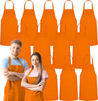 GREEN LIFESTYLE 12 Pack Professional Chef Apron – Grilling Aprons for Men, Waterproof Cooking Apron for BBQ, Work or Restaurant Use, Kitchen Aprons for Women – Orange, No Pockets