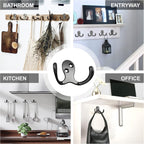12 Heavy Duty Double Prong Coat Hooks | Wall Hooks with 24 Screws for Kitchen, Grocery Room, Bedroom