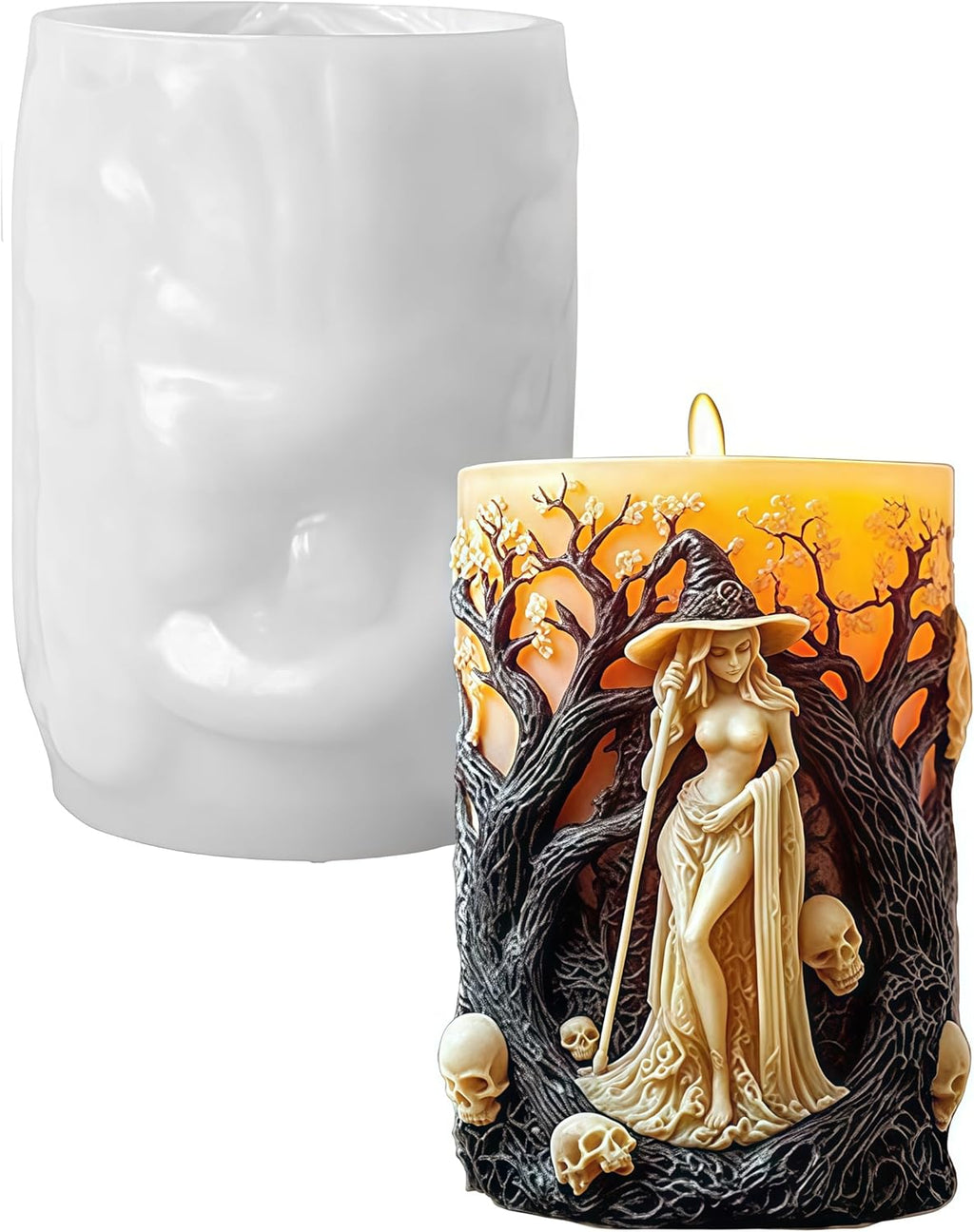Witch Cylinder Silicone Candle Mold for Candle Making,Pillar Casting Silicone Molds for Resin Casting,Scented Candle, Soap,Silicone Molds for Home Decor,Resin Craft Gifts (D)