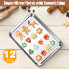 12 Pcs Baking Sheet Pan Set 9 x 6.7 x 1 Inches Cookie Sheet Small Toaster Oven Pans Stainless Steel Tray Barbecue Grill Pan Rectangle Trays Oven, Non-stick, Easy Clean