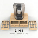 Bamboo K-Cup Pods Holder Organizer - 60 Pod Capacity with 2 Sliding Drawers & 2 Coffee Pod Holder Inserts, Elegant Tea Bag Storage Box for Home, Office & Kitchen Countertop (39.4"x8.2"x8.2")