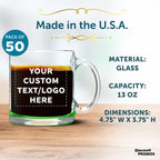 Custom Libbey Clear Glass Coffee Mugs 13 oz. Set of 50, Personalized Bulk Pack - Perfect for Coffee, Tea, Espresso, Hot Cocoa, Other Beverages - Green Bottom