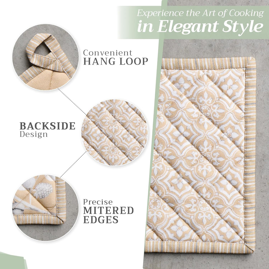 Maison d' Hermine Pot Holders 100% Cotton Heat Resistant Potholders 8" x 8" Hot Pads with Loop BBQ, Cooking, Baking, Grilling, Kitchen, Handling Hot Pans (Pack of 1, Pretty Autumn)