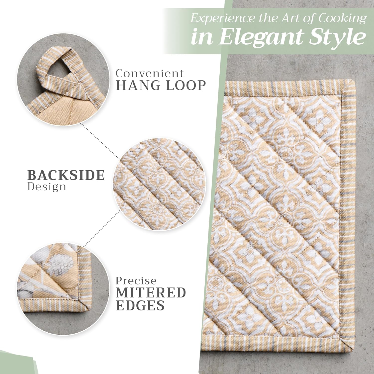 Maison d' Hermine Pot Holders 100% Cotton Heat Resistant Potholders 8" x 8" Hot Pads with Loop BBQ, Cooking, Baking, Grilling, Kitchen, Handling Hot Pans (Pack of 1, Pretty Autumn)