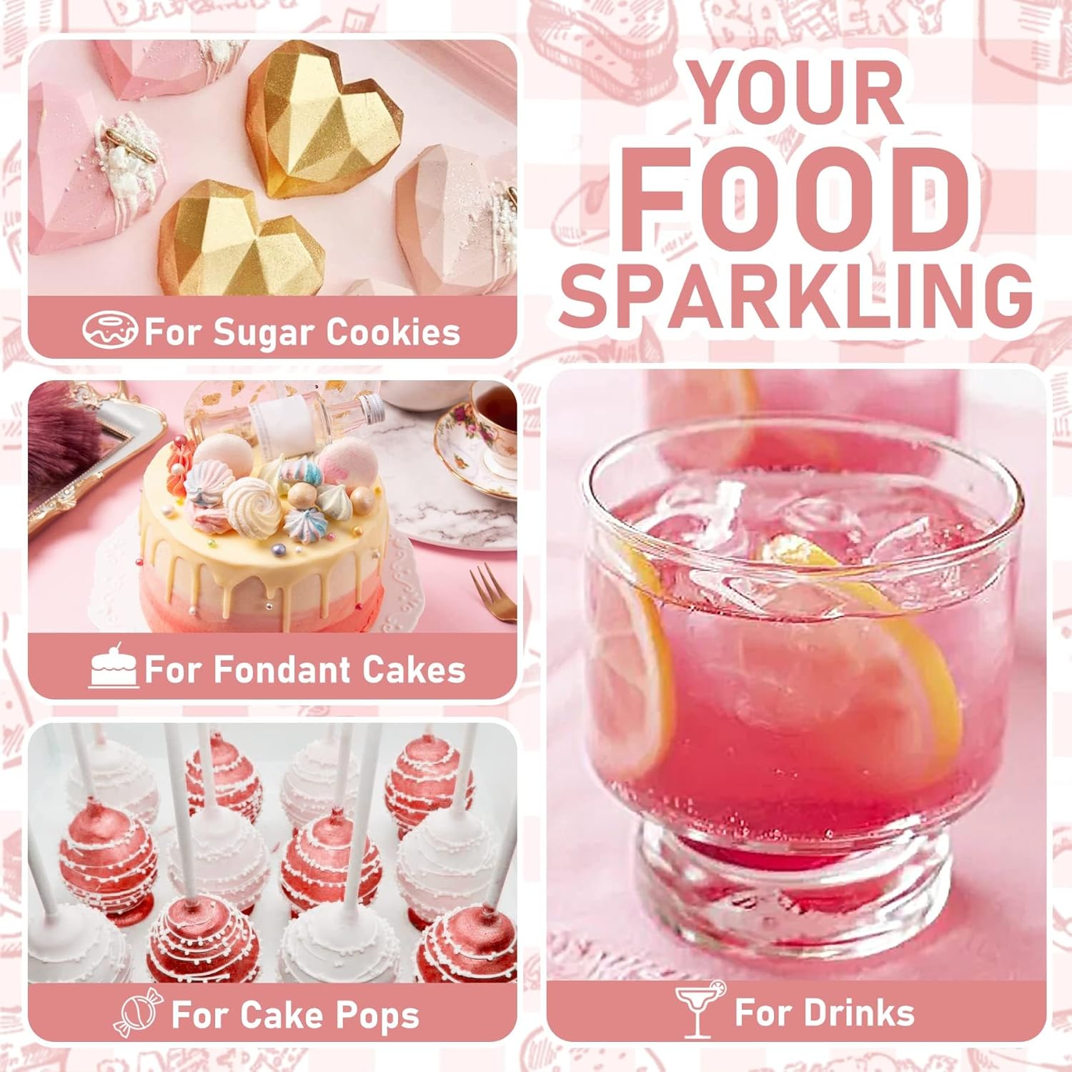 Edible Glitter - 30g Edible Luster Dust Metallic Food Grade Coloring Glitter for Drinks, Baking, Cake Decorating - Edible Dust Powder Shimmer Sprinkle Powder for Icing, Cocktail, Candy (Rose Gold)