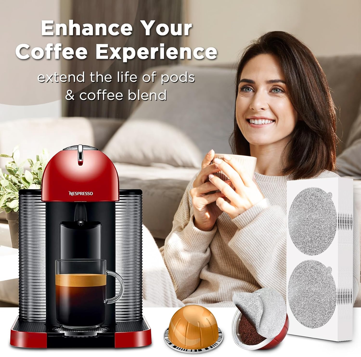 CAPMESSO Aluminum Foils Lids for Vertuo Reusable Pods,Compatible for Refillable Vertuo Pods, 100pcs Coffee Pods Foil Seals Covers(100/package)