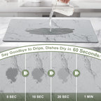 Large Stone Drying Mat for Kitchen Counter, 24" × 16" Diatomite Dish Drying Mat, Quick Dry Stone Mats, Ultra Absorbent Natural Diatomaceous Earth Mats for Dished, Bottles, Grey Marble