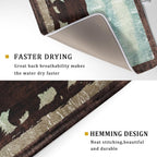 Retro Brown Bear Forest Cabin Dish Drying Mat Countertop 18x24 Fall Blue Sky Cloud Cartoon Wild Animal Bushes Drainer Mat Pine Tree Grass Dishes Pad Rustic Floral Dish Drainer Rack Winter Wildlife