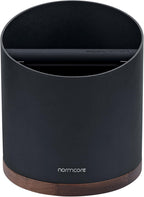Normcore Espresso Knock Box, 1L Capacity Holds 20-25 Espresso Pucks, Stainless Steel with Walnut Non-Slip Base, Knock Bin For Home Baristas, Black