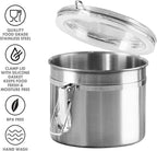 OGGI Stainless Steel Kitchen Canister 26 fl oz - Airtight Clamp Lid, Clear See-Thru Top - Ideal for Kitchen Storage, Food Storage, Pantry Storage. Size 5" x 3.5".