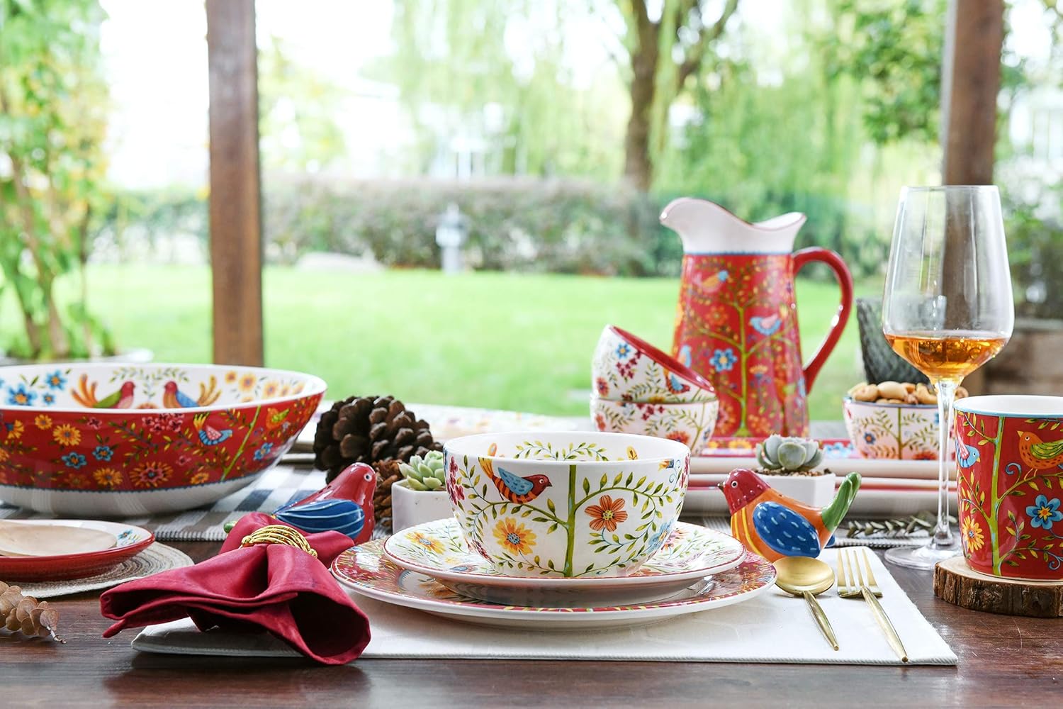 Bico Red Spring Bird Ceramic 16 inch Oval Platter, Microwave & Dishwasher Safe