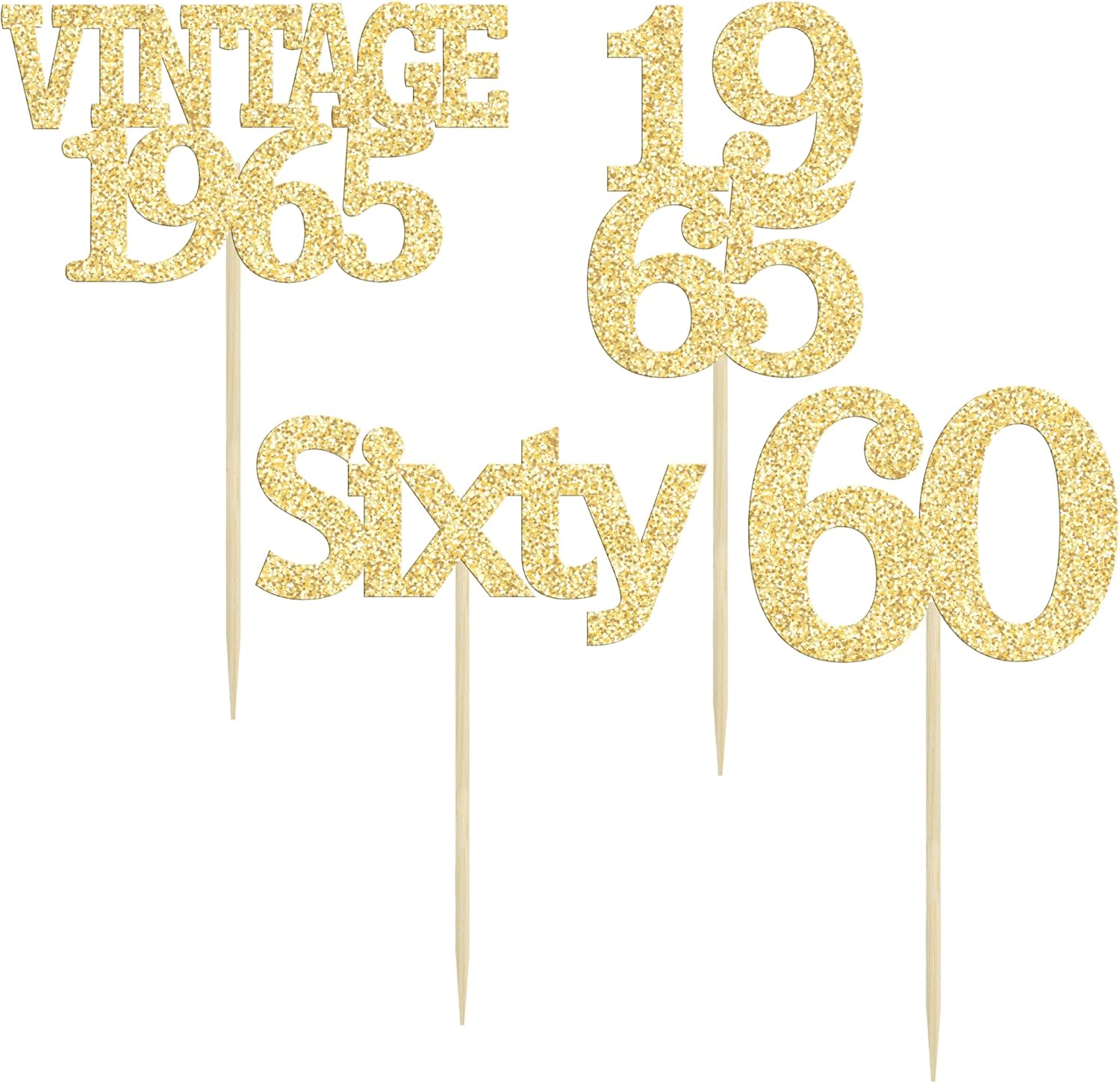 Gyufise 24Pcs 60th Birthday Cupcake Toppers Cheers to 60 Fabulous Sixty Cupcake Picks Vintage 1965 Decorations for 60th Birthday Wedding Anniversary Party Cake Decorations Supplies Gold