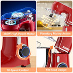 Stand Mixer, 6.5QT 660W 10-Speed Tilt-Head Electric Kitchen Stand Mixer, Food Mixer with Dishwasher-Safe Dough Hook, Egg Whisk, Flat Beater for Baking, Cake and Most Home Cooks (Red)