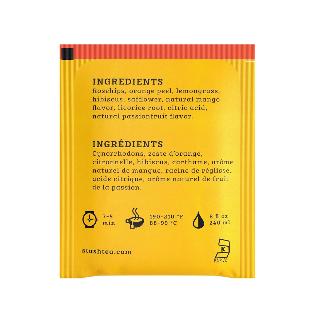 Stash Tea Mango Passionfruit Herbal Tea - Naturally Caffeine Free, Non-GMO Project Verified Premium Tea with No Artificial Ingredients, 20 Count (Pack of 6) - 120 Bags Total