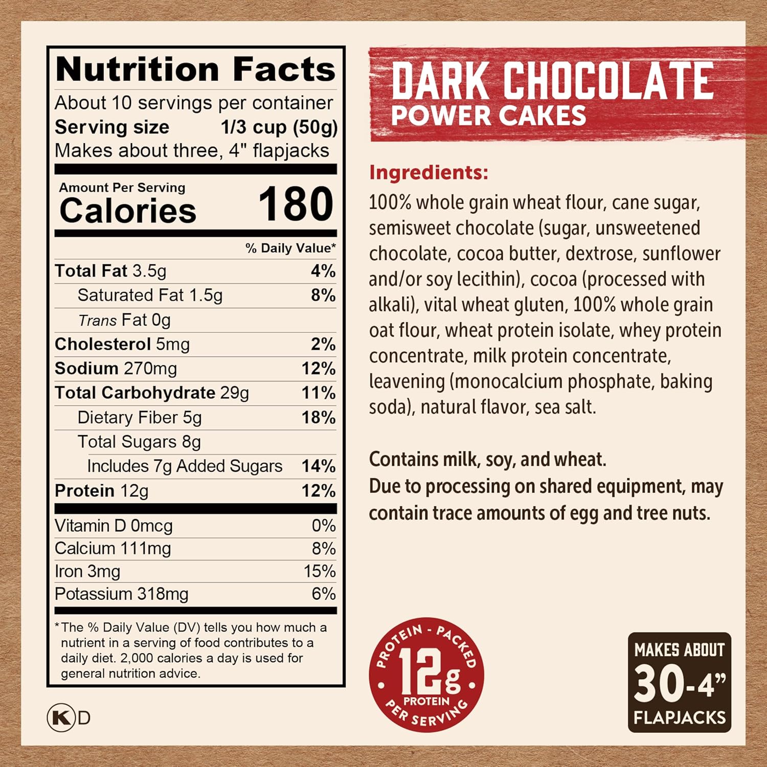 Kodiak Cakes Protein Pancake Power Cakes, Flapjack and Waffle Baking Mix, Dark Chocolate, 18 Ounce (Pack of 6)