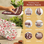 Maison d' Hermine Pot Holders Set 100% Cotton Heat Resistant Potholders 8" x 8" Hot Pads with Loop BBQ, Cooking, Baking, Grilling, Kitchen, Handling Hot Pans (Pack of 2, Reveillon Au Jardin)