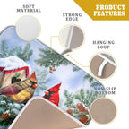 Winter Red Cardinal Bird Dish Drying Mat for Kitchen Counter,Holly Berry Branches Xmas Snowflake Cabin Drying Mat 16 x 18 Inch with High Absorbent Microfiber Drainer Mat for Coffee Bar