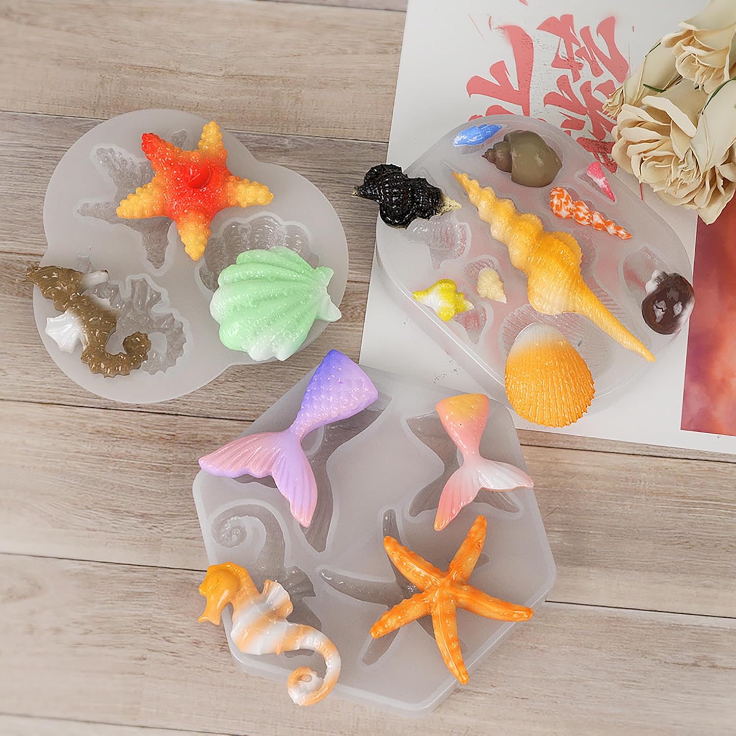 3-Pack Animal & Fish Mold Set - Shell, Clay & Silicone Molds for Resin Casting & Candle Making