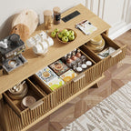 QUW Fluted Sideboard Buffet Cabinet with Charging Station, 47.2" Kitchen Storage Cabinet with Drawers and Adjustable Shelves, Modern Coffee Bar Kitchen Table for Dining Room, Living Room, Natural Oak