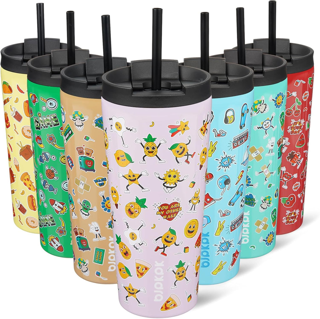 BJPKPK 22oz Tumbler With lid And Straw Stainless Steel Travel Coffee Mug Insulated Tumblers Cups,Hawaii Fruits Purple