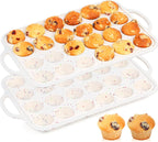2 Pcs Silicone Mini Muffin Pan With Metal Frame, 24 Cups Nonstick Cupcake Tray for Baking, Small Muffin Molds with Handles (Cream)