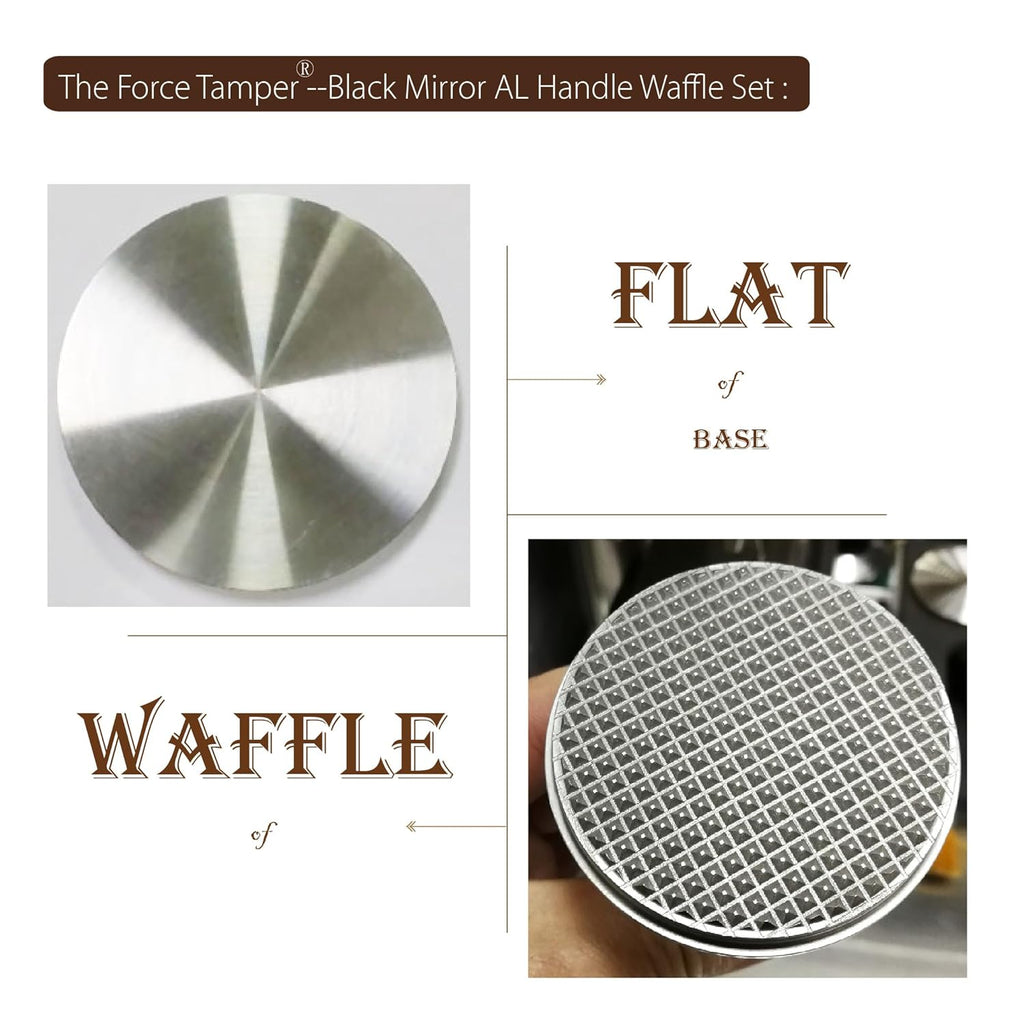 The Force Tamper Automatic Impact Adjustable Constant Pressure and Autoleveling Coffee Tamper Black Mirror Jellyfish AL Handle Set Pro (Waffle-Set, 58.50mm)