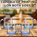 Custom Clear Glass Coffee Mugs 13 oz. Set of 100, Personalized Bulk Pack - Perfect for Coffee, Tea, Espresso, Hot Cocoa, Other Beverages - Blue Bottom