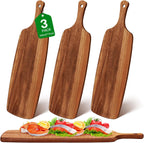 Kathfly 3 Pcs Acacia Wood Cutting Board with Handle Wooden Laser Kitchen Serving Charcuterie Board for Vegetables Meat Pizza Cheese Fruit Bread(24 x 7 Inch)