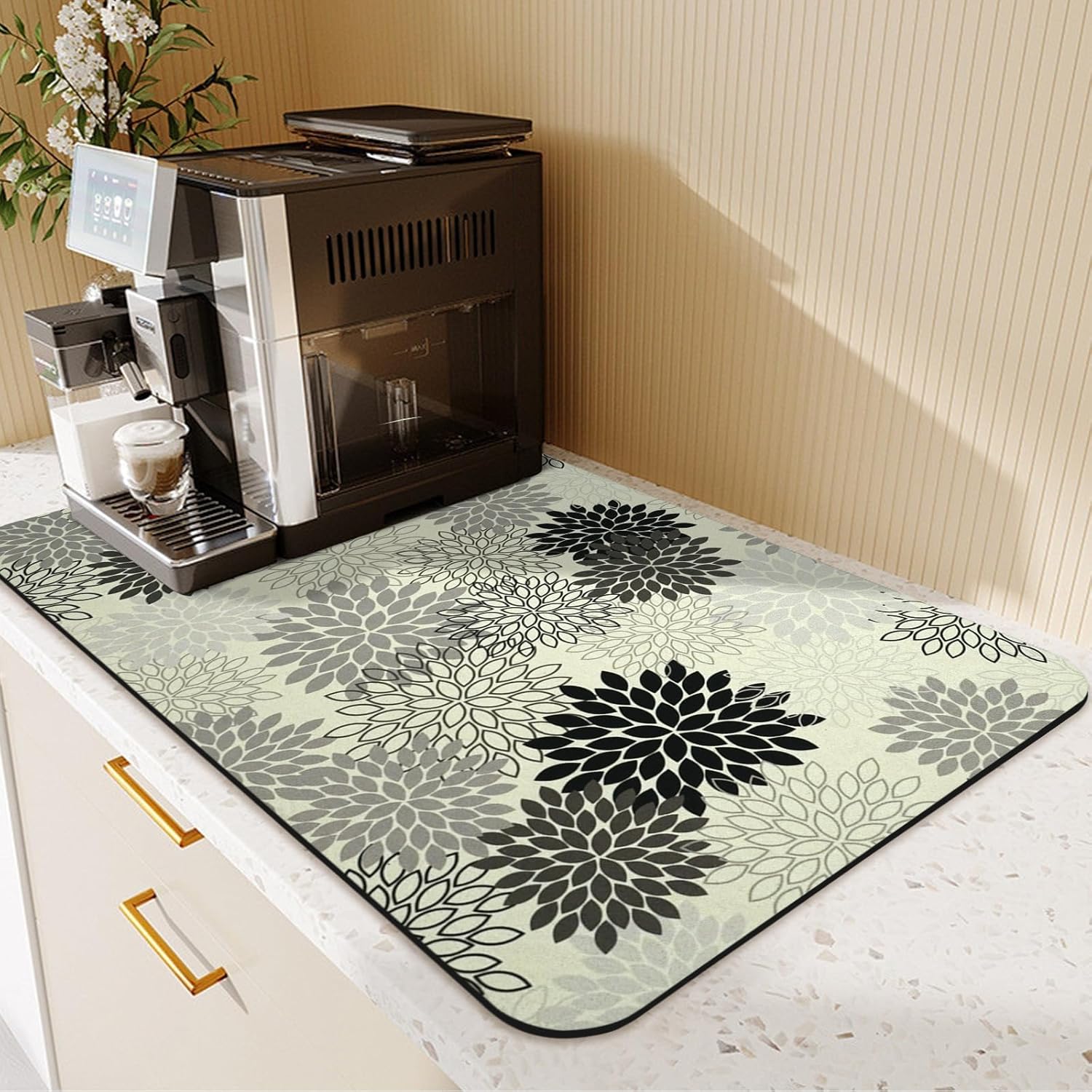 24.5" x 15.5" Dish Drying Mat & 24" x 5.5" Sink Splash Guard, Super Absorbent Drainer Rack Mat for Kitchen Counter Coffee Bar