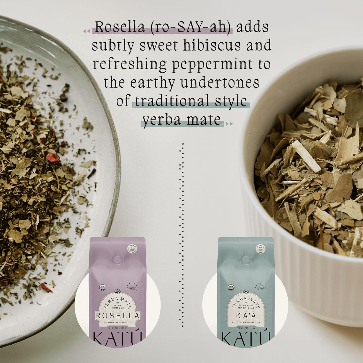 Katú Ka’a + Rosella Yerba Mate Tea – Variety 2-Pack (1 x Ka’a + 1 x Rosella, 500g Each) – Organic Loose-Leaf Blend with Hibiscus, Peppermint & Stevia – 1kg Total