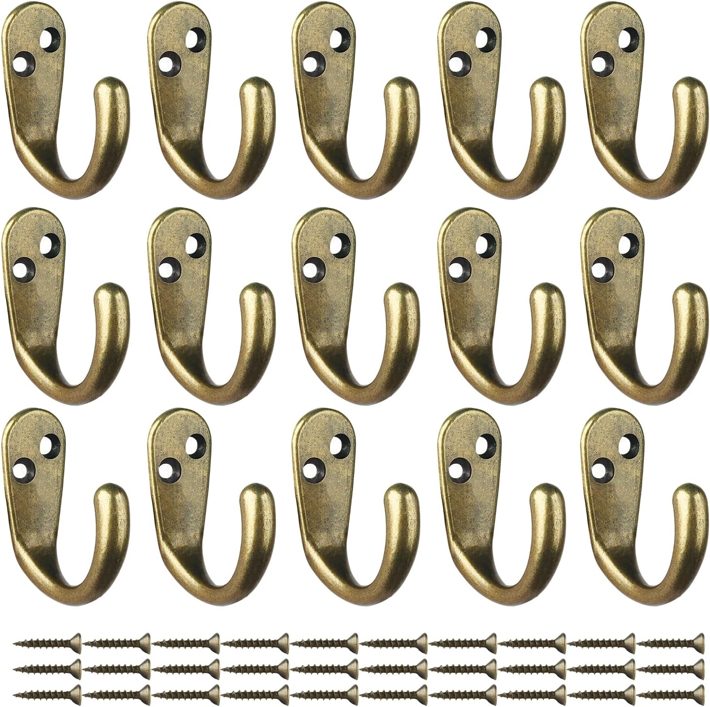 IBosins 15PCS Coat Hooks Wall Mounted Single Prong Robe Hook for Hanging Towel Hooks with 30 Screws for Bags, Hat, Cap, Scarf, Cup