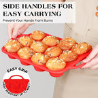 2 Pcs Silicone Muffin Pan for Baking with Metal Frame, Nonstick 12 Cup Regular Size Cupcake Pan, Silicone Muffin Tray for Egg Bites (Red)