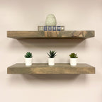 URBANDI, Rustic Floating Shelves, Set of 2, Hidden Bracket, Solid Wood, Heavy Duty, Wall Mounted Shelves, (Grey, 36Wx6D)