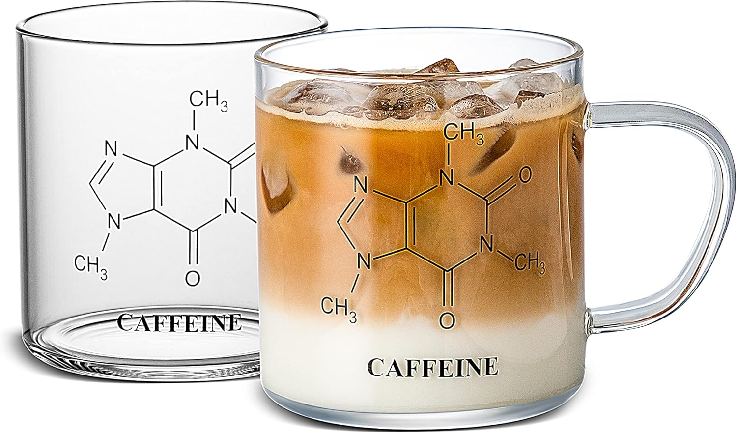 LUXU Glass Coffee Tea Mugs Set of 2,Clear Coffee Cups for Hot or Cold Beverages,Large Wide Mouth Drinking Glasses,Great for Mocha,Latte,Milk,Cappuccino,Water and Juice -14 oz