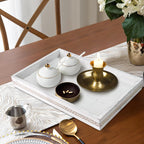 MAONAME Wood Serving Tray, Farmhouse Wooden Tray for Coffee Table, Rustic Rectangle Trays with Beads, Vintage White Decorative Trays for Living Room, Kitchen, 15.7" X 11.8" X 1.57"