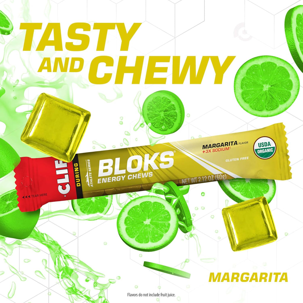 CLIF BLOKS - Margarita Flavor with 3X Sodium - Energy Chews - Non-GMO - Plant Based - Fast Fuel for Cycling and Running - Quick Carbohydrates and Electrolytes - 2.12 oz. (18 Count)