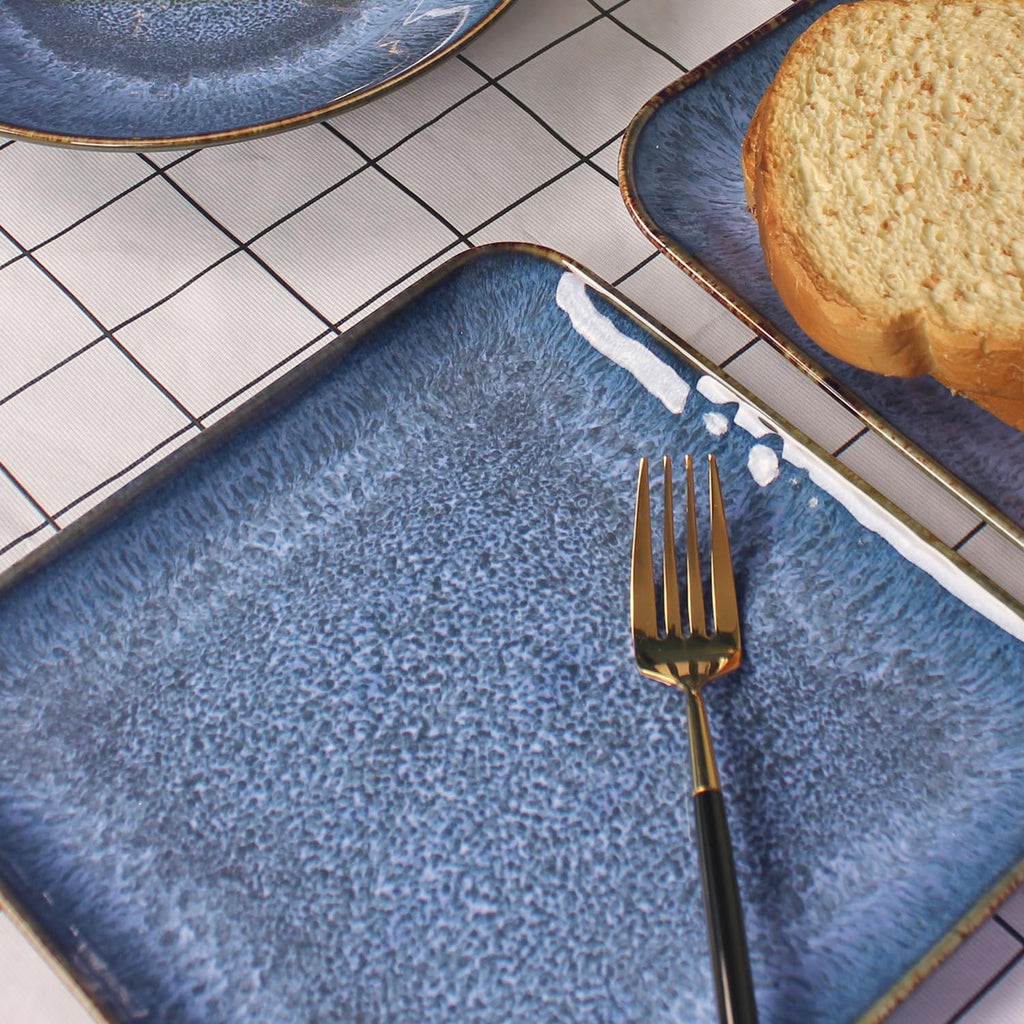 Porcelain Dinner Plates set dessert salad dish Set of 4, Main Dish for Steak, Bread, Pasta, Salad, Microwave Oven and Dishwasher Safe, Scratch Resistant Reusable 7.5 INCH Square