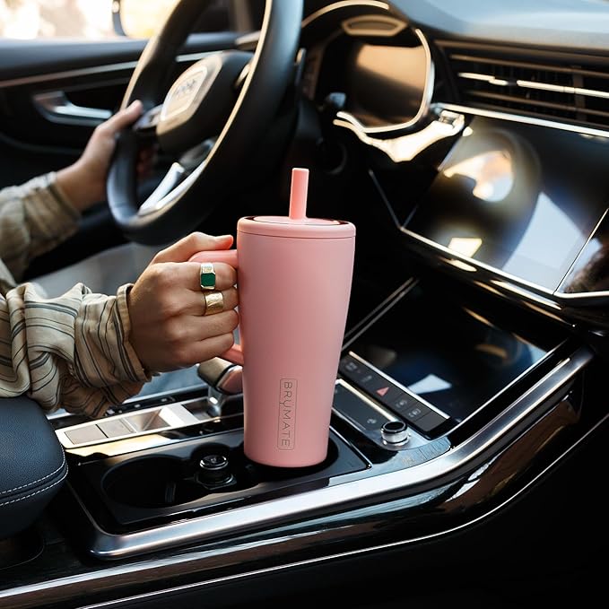 BrüMate Era 20 oz Tumbler with Handle and Straw | 100% Leakproof Insulated Tumbler with Lid and Straw | Made of Stainless Steel | Cup Holder Friendly Base | 20oz (Mocha)