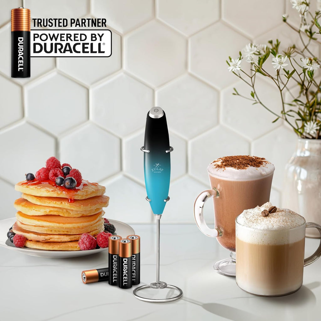 Zulay Powerful Milk Frother Handheld Foam Maker for Lattes - Whisk Drink Mixer for Coffee, Mini Foamer for Cappuccino, Frappe, Matcha, Hot Chocolate by Milk Boss - Marine