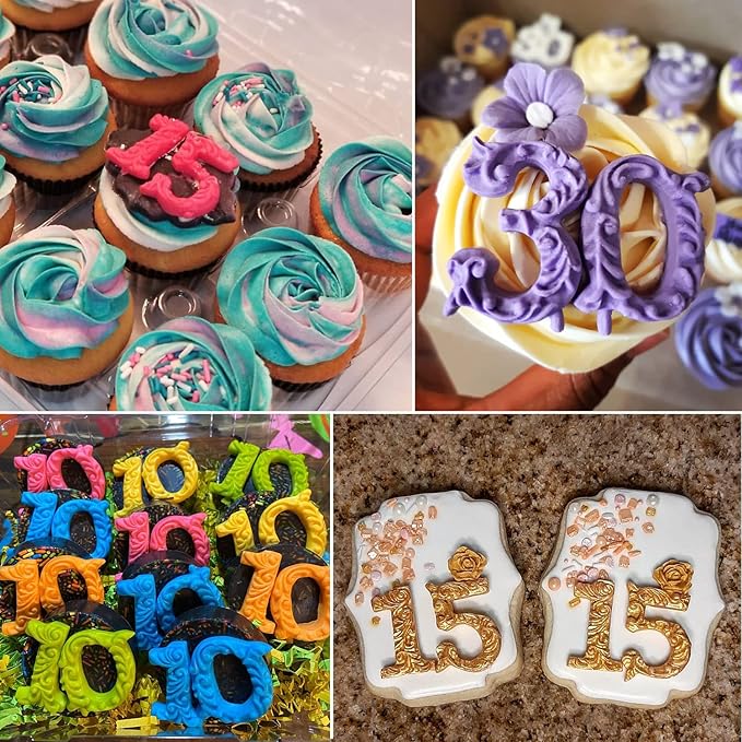 Silicone Fondant Molds, AIMEIKI 2 Pack 3D Silicone Number 0-9 Embossed Fondant Chocolate Baking Molds for Decorating Birthday Cake Candy Chocolate DIY Craft Projects