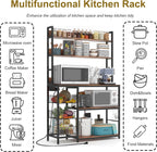 Bakers Rack with Baskets and Power Outlet, 5-Tier Kitchen Utility Storage Shelf with Hooks, Microwave Oven Stand Rack, Vintage Brown Free Standing Kitchen Shelf