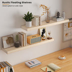 Vivelove Natural Wood Floating Shelves 36”，8 inch Deep Floating Shelf with Invisible Brackets, Unfinished Wall Shelves for Living Room, Bathroom, Kitchen, Bedroom, Home Decor, Set of 2 - Natural